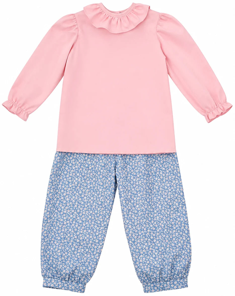 RUFFLE BLOUSE PINK TWILL