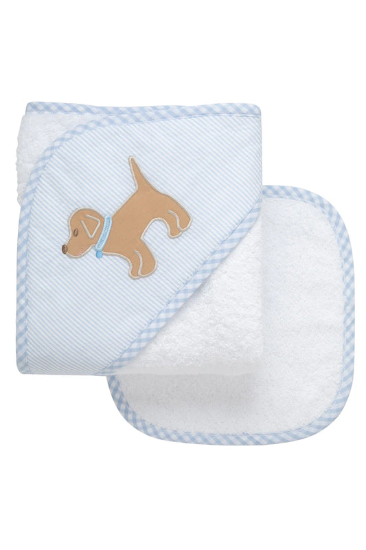BLUE PUPPY HOODED TOWEL SET