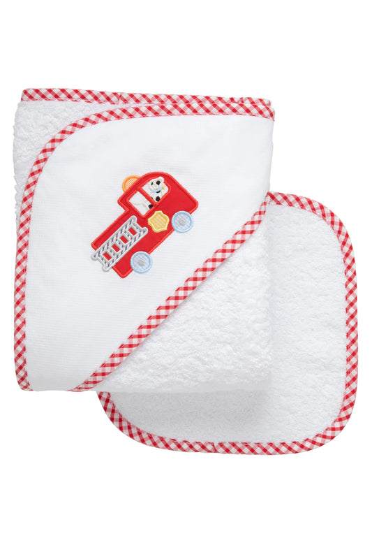 FIRE TRUCK HOODED TOWEL SET