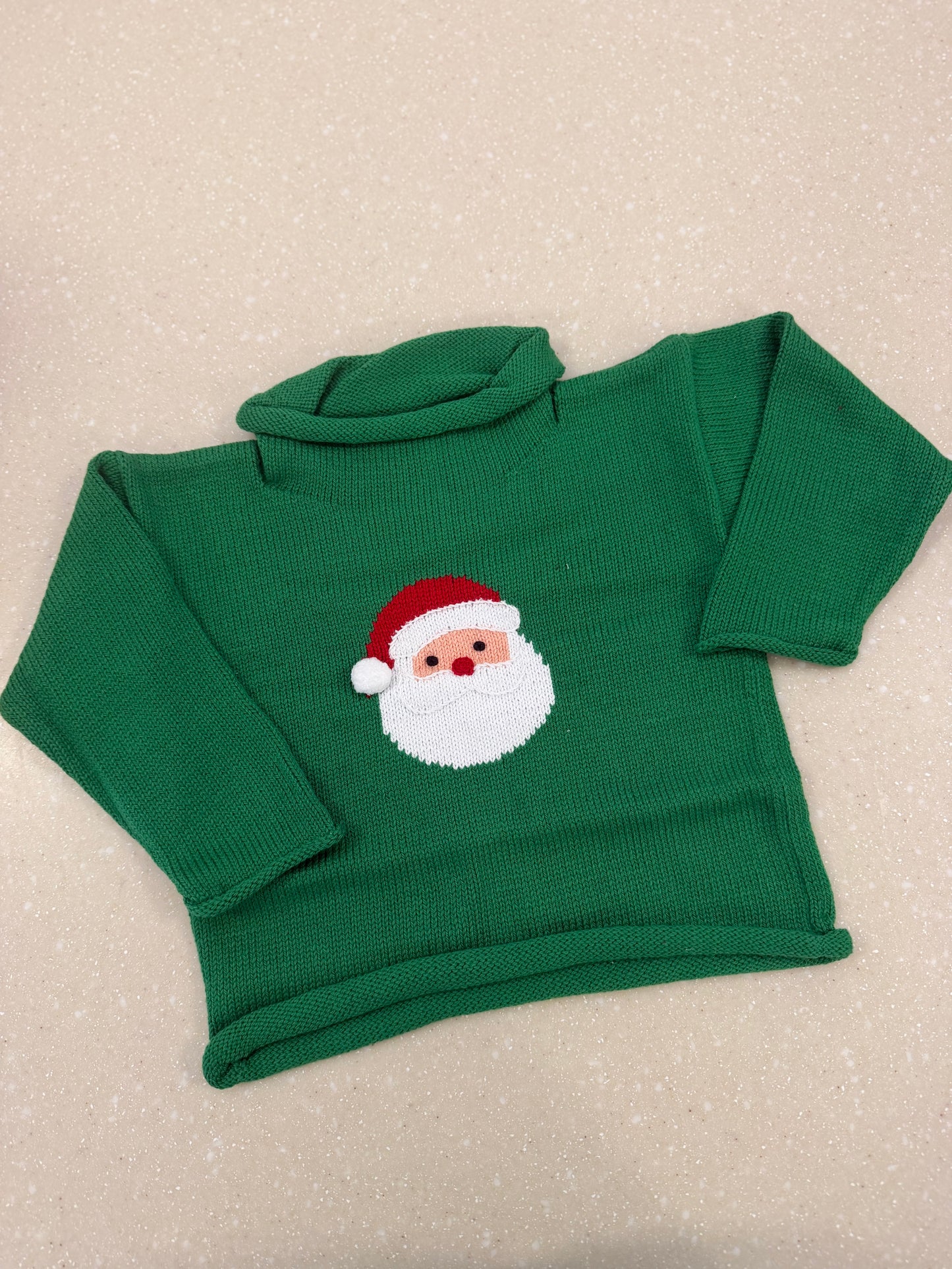 GREEN SANTA FACE ROLLNECK