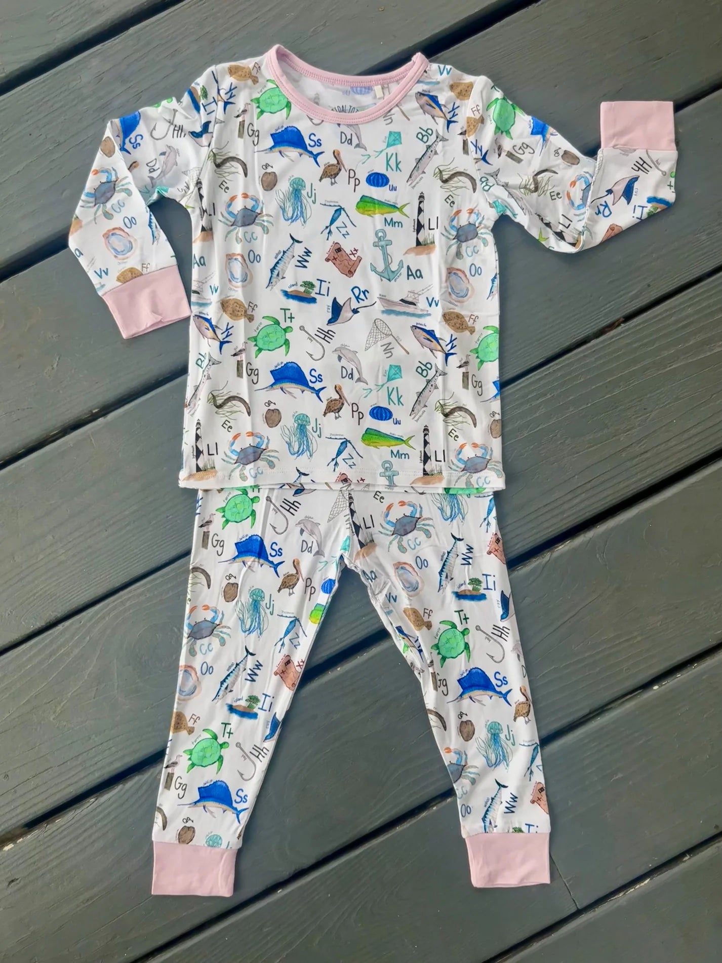 COASTAL ABCS PINK LS PANT SET