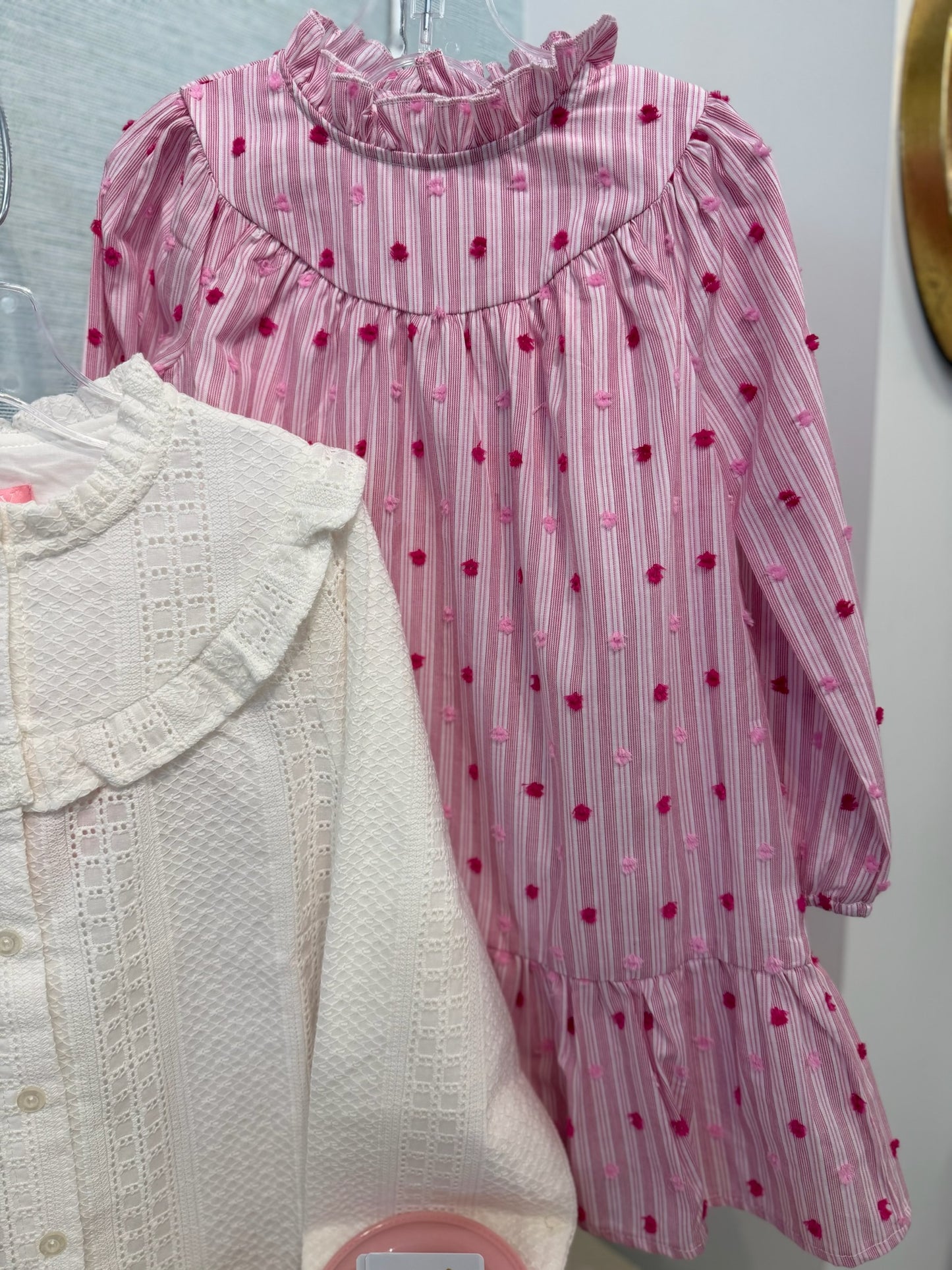 JODY DRESS MAGENTA CLIP DOT STRIPE