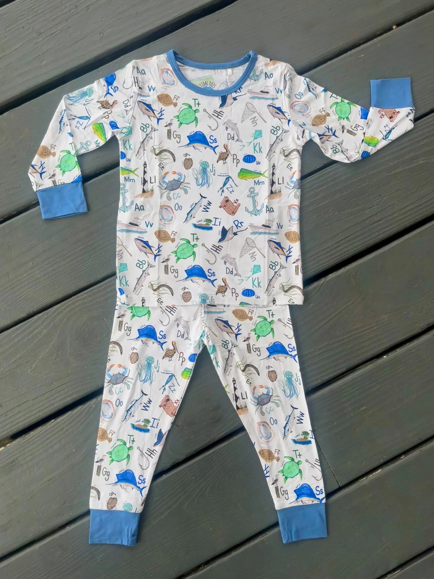 COASTAL ABCS BLUE LS PANT SET