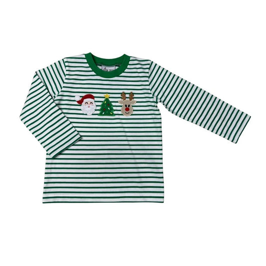 BOYS GREEN STRIPE CHRISTMAS REINDEER SHIRT