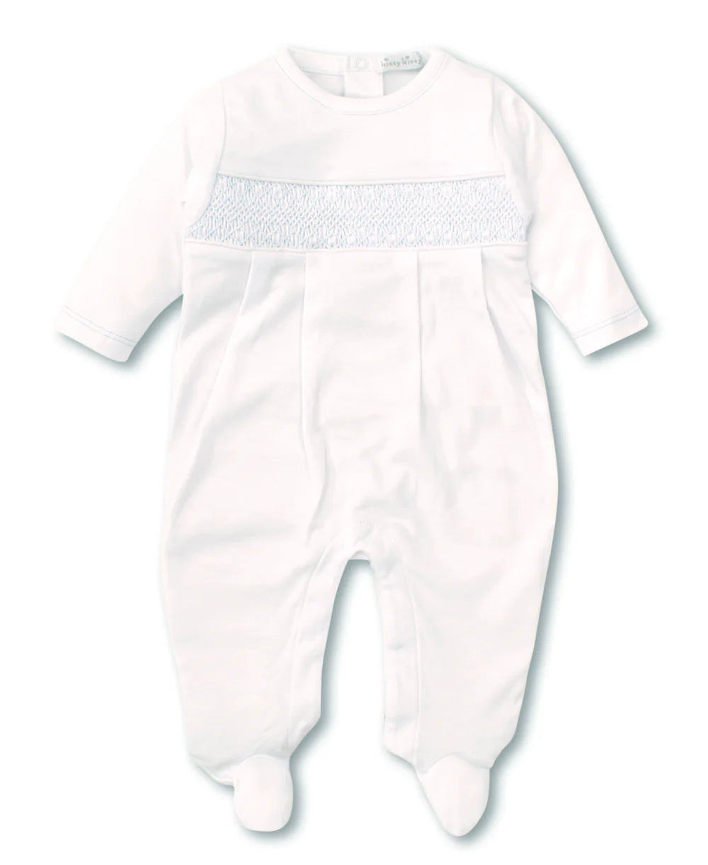 4497N CLUB SMOCKED FOOTIE WHITE/BLUE SMOCK