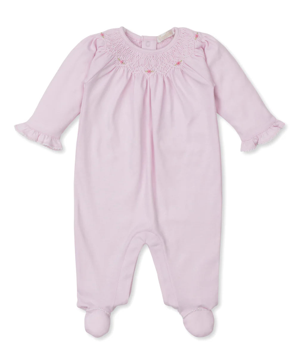 PINK SMOCKED ROSE FOOTIE
