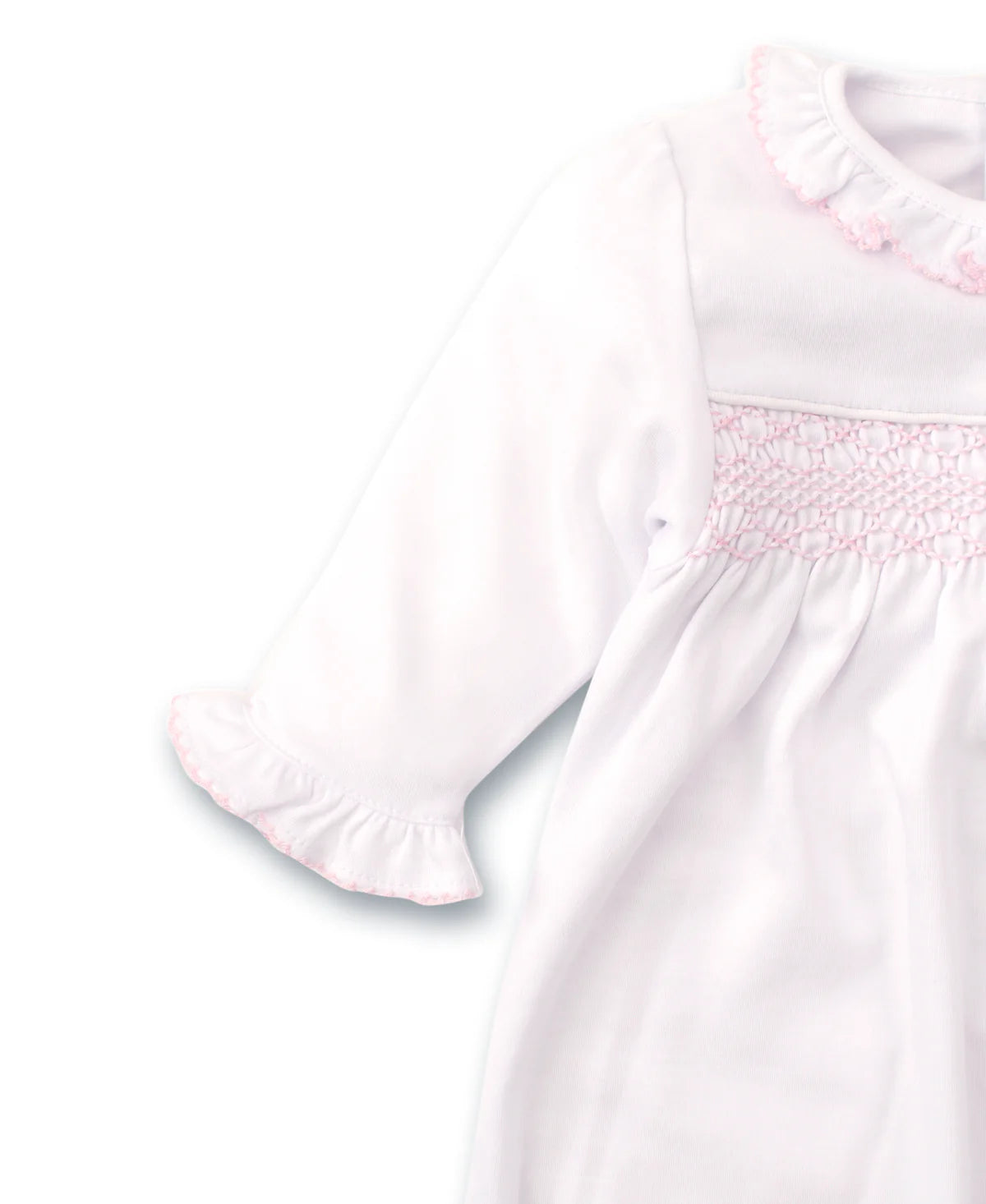 WHITE GOWN SMOCKED PINK