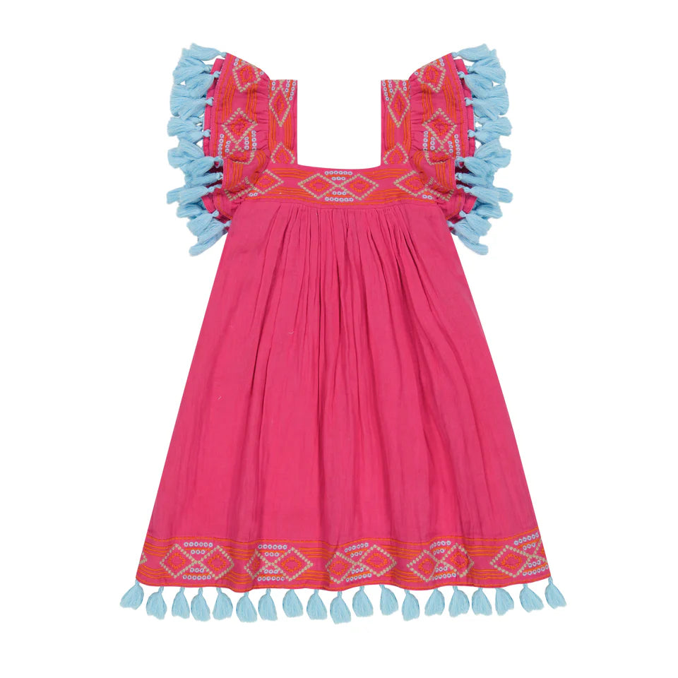 SERENA TASSEL DRESS RASPBERRY