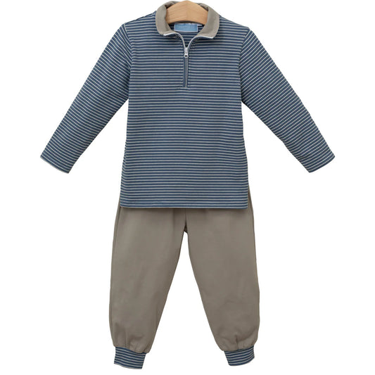 TUCKER PULLOVER SET BLUE STRIPE/BEIGE