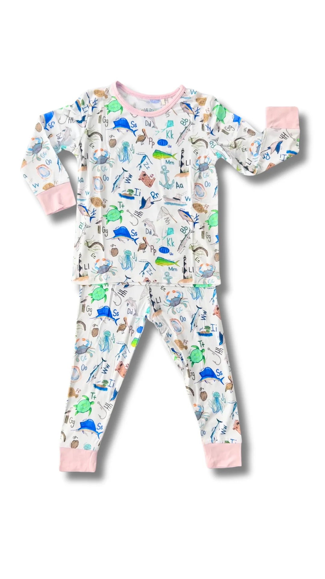 COASTAL ABCS PINK LS PANT SET