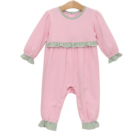 MILA ROMPER GREEN STRIPE/LT PINK