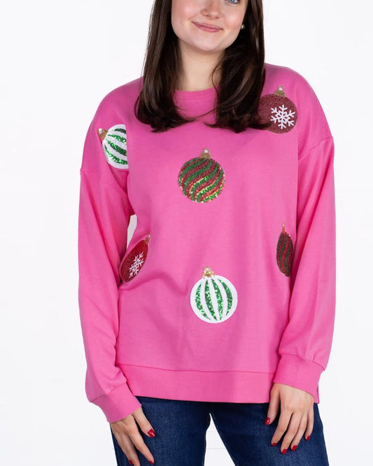 CHRISTMAS QUEEN SEQUIN SWEATSHIRT PINK