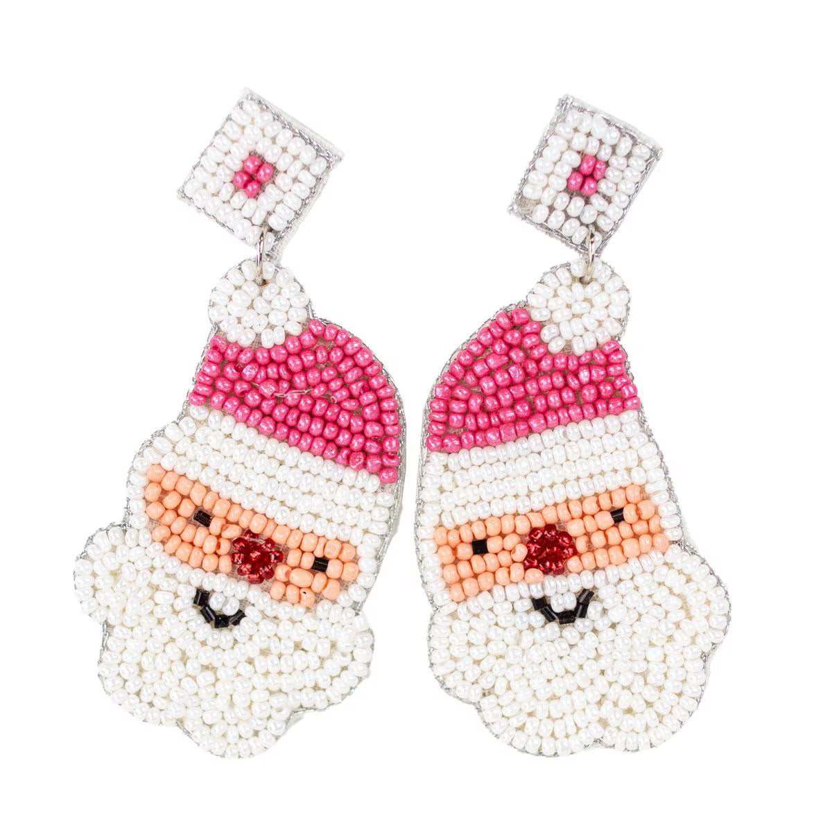 SANTA BEADED EARRINGS PINK/WHITE