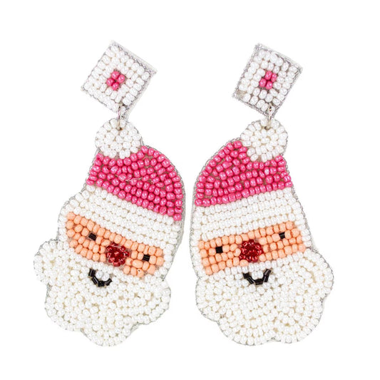 SANTA BEADED EARRINGS PINK/WHITE