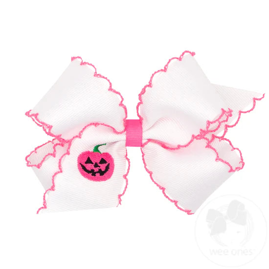 MED PINK HALLOWEEN EMB BOW