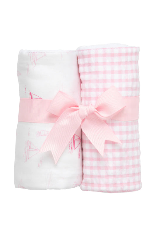 PINK SAILBOAT SET OF 2 BURPS