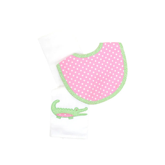 BIB/BURP BOX SET PINK ALLIGATOR