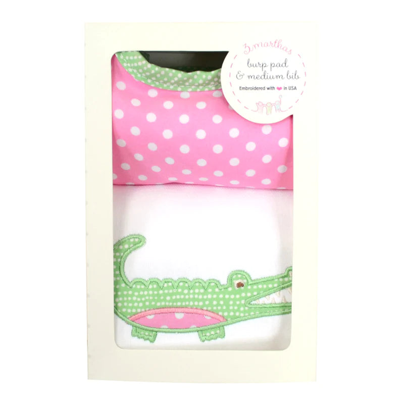 BIB/BURP BOX SET PINK ALLIGATOR