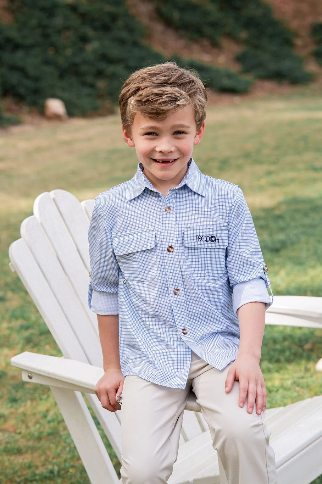 FOUNDERS KIDS LS FISHING SHIRT NAVY SURFSIDE PLAID