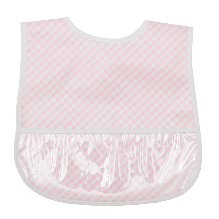 PINK CHECK LAMINATED WIPEABLE BIB