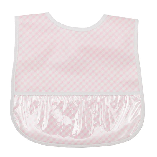 PINK CHECK LAMINATED WIPEABLE BIB