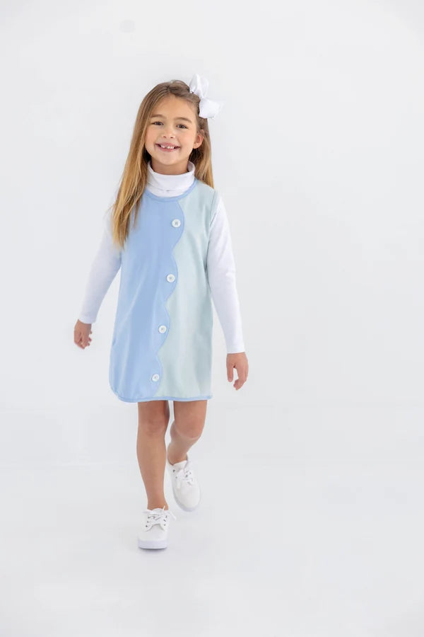 KENNEDY COLORBLOCK DRESS SKY/GREENWICH GREEN