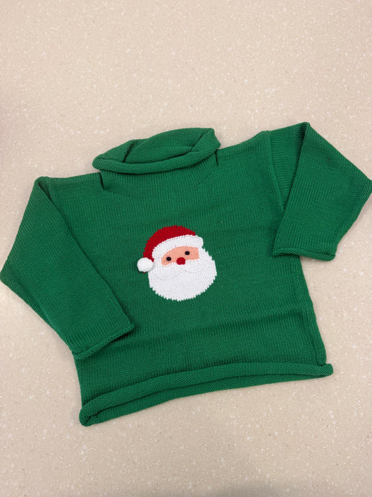 GREEN SANTA FACE ROLLNECK