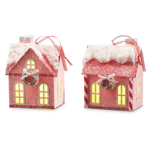 5'' LIGHTED PINK HOUSE ORNAMENT