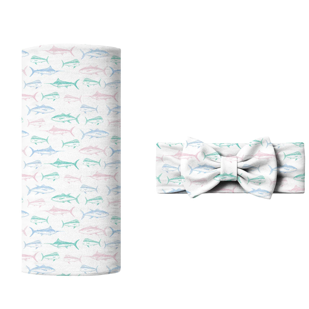 MARITIME MEDLEY PINK BOW/SWADDLE SET