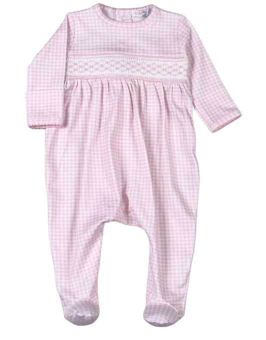 PINK GINGHAM SMOCKED FOOTIE