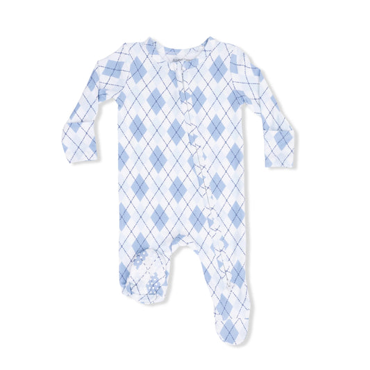 BLUE ARGYLE 2 WAY ZIPPER FOOTIE