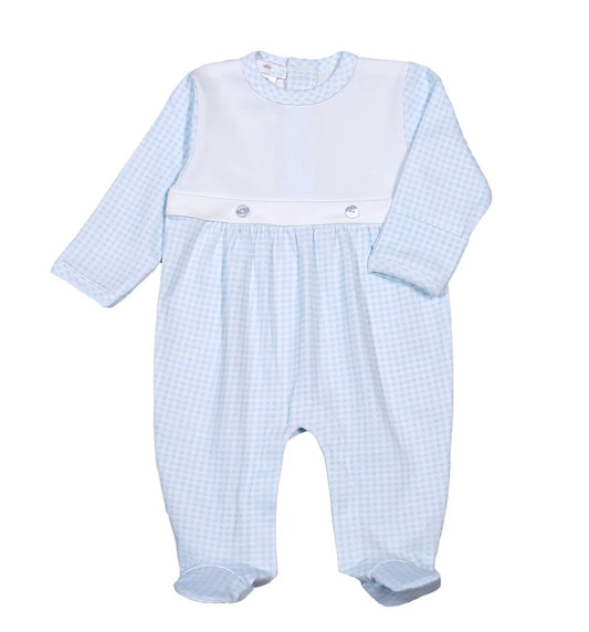 BLUE GINGHAM TWO BUTTON FOOTIE