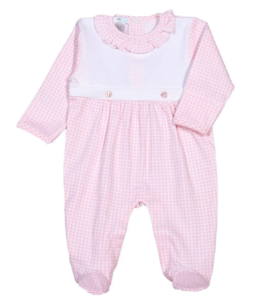 PINK GINGHAM TWO BUTTON FOOTIE