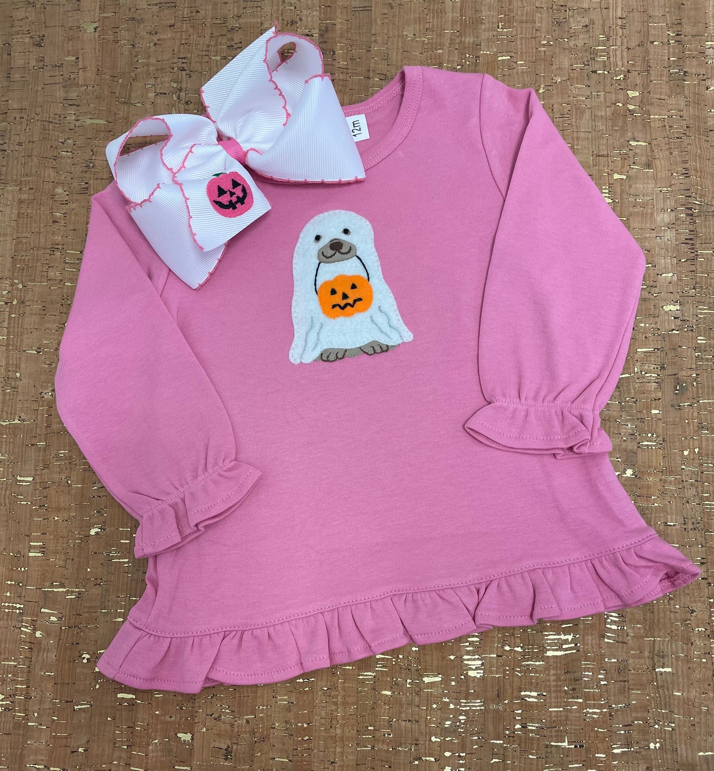 LT PINK RUFFLE SPOOKY DOG SHIRT