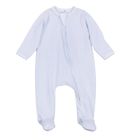 MINI STRIPES ZIP FOOTIE LT BLUE