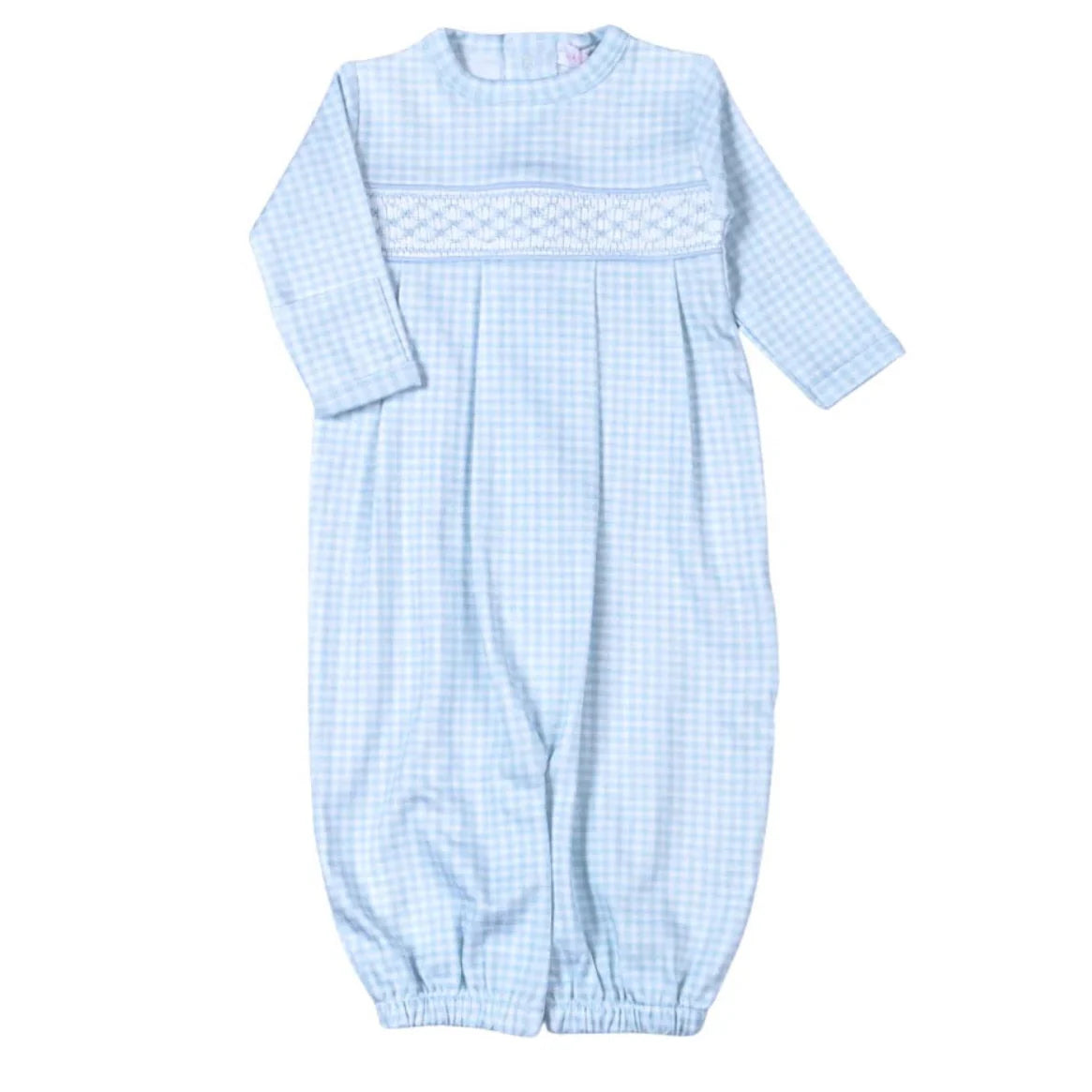 BLUE GINGHAM SMOCKED GOWN