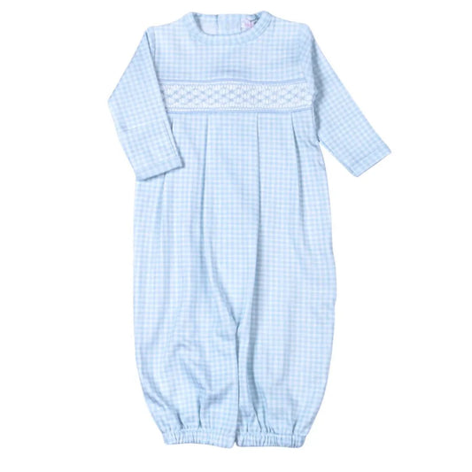 BLUE GINGHAM SMOCKED GOWN