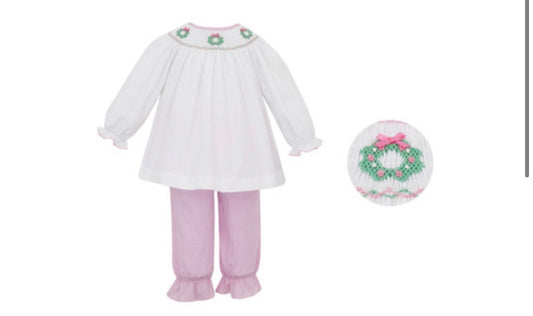 PINK WREATHS GINGHAM PANT SET