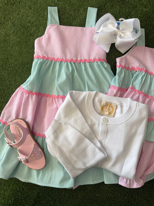 TIERED DRESS PINK/GREEN