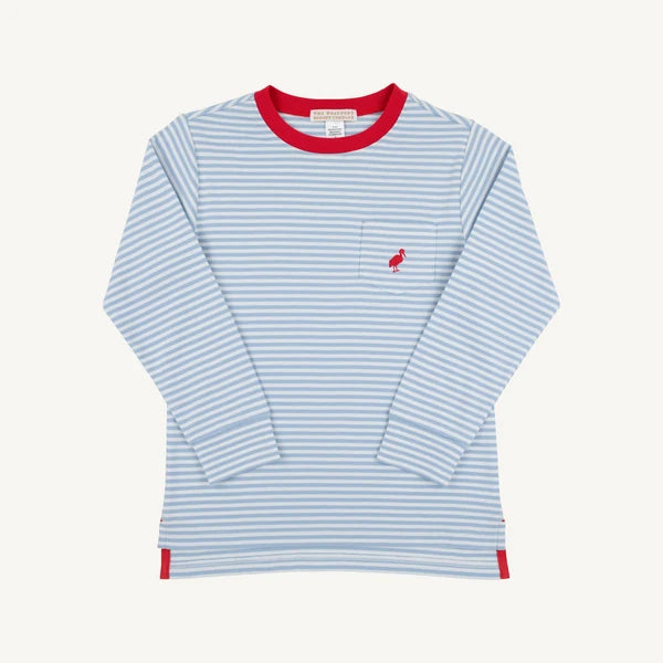 LS CARTER CREWNECK BARRINGTON BLUE STRIPE/RED