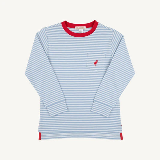 LS CARTER CREWNECK BARRINGTON BLUE STRIPE/RED