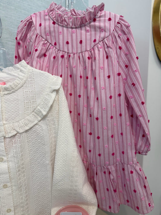 JODY DRESS MAGENTA CLIP DOT STRIPE