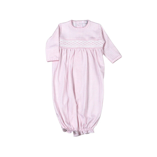 PINK GINGHAM SMOCKED GOWN
