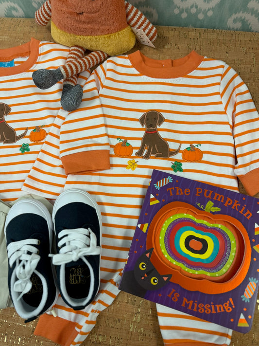 FALL PUPPY ORANGE STRIPE ROMPER