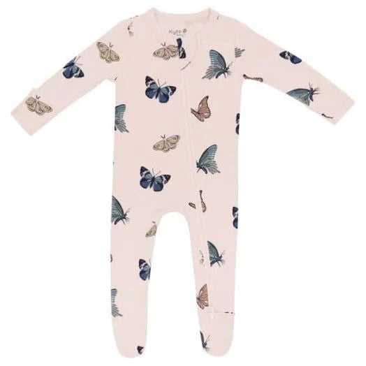 ZIPPER FOOTIE BLUSH BUTTERFLY