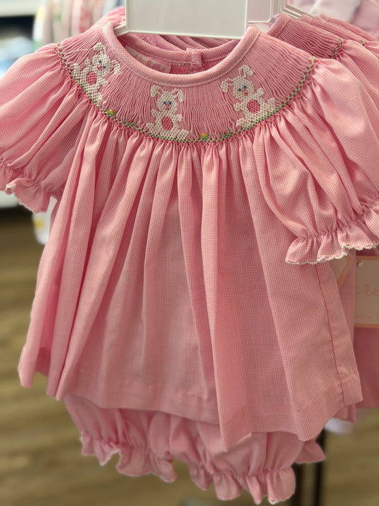 BUNNIES LT PINK MICROCHECK BLOOMER SET