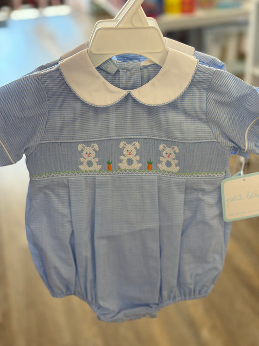 BUNNIES LT BLUE MICROCHECK BOY BUBBLE