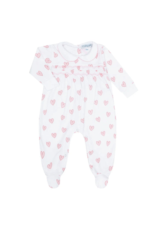 HEART PRINTED SMOCK FOOTIE