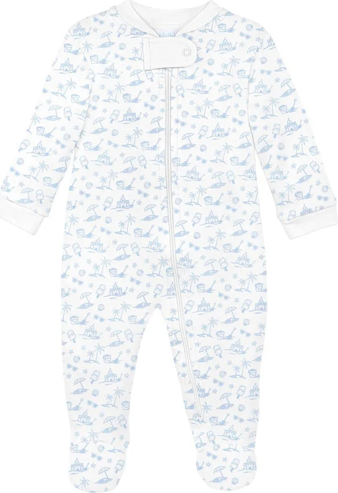 BLUE SUMMER DOODLES ZIPPER FOOTIE