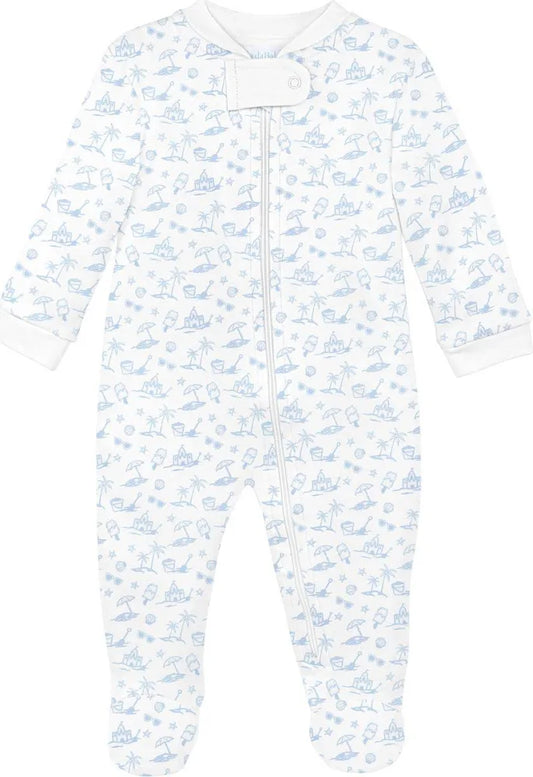 BLUE SUMMER DOODLES ZIPPER FOOTIE